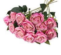 RXKFIGX 12 Pezzi Rose Fiori Artificiali Bouquet di Fiori di Seta Artificiale Rose Rosa Intenso Finte in Seta Artificiale per Matrimoni Home Office Cucina Ufficio Giardino（Rosa Intenso）
