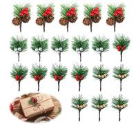 RXKFIGX 24 Pezzi Rami di Pino Artificiale di Natale, Rami di Abete Artificiali con Bacche e pigne, Agrifoglio Artificiali, Rami di Bacche Pigne per Decorazione Natalizia Ghirlande Floreali