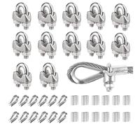 RXKFIGX 36 Pezzi Morsetti Cavo Acciaio, a Forma di U Morsetti M3 Morsetti Serracavo in Acciaio Inox Morsetto per Fune Metallica 3 mm 12 Fune Metallica Ditale per Fune da Giardino Stendibiancheria