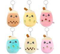 RXKFIGX 6 Pezzi Portachiavi Cute Tazza Perla Tè Al Latte Peluche di peluche Bubble Tea piccolo giocattolo di peluche con portachiavi Morbido Peluche Boba Tè per Bambini Ragazze Adulti