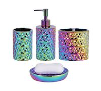 RXLVCKY Set di accessori da bagno colorati, 4 pezzi, dispenser per sapone per lozione, portasapone, portaspazzolino, bicchiere, organizer da banco per accessori da bagno