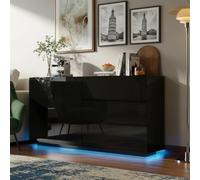 RXMORI Credenza lucida con LED, moderna credenza con 2 ante e 3 cassetti, porta a salto nascosta, adatta per sala da pranzo e corridoio (nero, 2 ante, 3 cassetti)