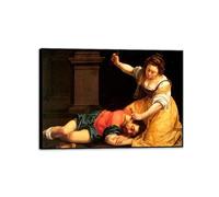 RXNHGJDS artemisia gentileschi quadri moderni soggiorno su tela Jael e Sisra poster dipinti famosi riproduzione su tela Decorazioni Casa85x60cm(33x24in) Cornice nera