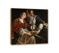 RXNHGJDS artemisia gentileschi quadri moderni soggiorno su tela Judith con la testa Holofernes poster dipinti famosi riproduzione su tela Decorazioni Casa50x50cm(20x20in) Cornice in teak