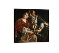 RXNHGJDS artemisia gentileschi quadri moderni soggiorno su tela Judith con la testa Holofernes poster dipinti famosi riproduzione su tela Decorazioni Casa40x40cm(16x16in) Cornice nera
