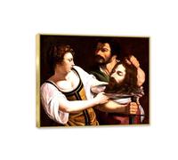 RXNHGJDS artemisia gentileschi quadri moderni soggiorno su tela Salome con il capo di San Giovanni poster dipinti famosi riproduzione su tela Decorazioni Casa80x60cm(32x24in) Cornice dorata