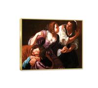 RXNHGJDS artemisia gentileschi quadri moderni soggiorno su tela Sansone e Delilah poster dipinti famosi riproduzione su tela Decorazioni Casa50x40cm(20x16in) Cornice dorata