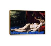 RXNHGJDS artemisia gentileschi quadri moderni soggiorno su tela Venere e Cupido poster dipinti famosi riproduzione su tela Decorazioni Casa100x70cm(39x28in) Cornice in teak