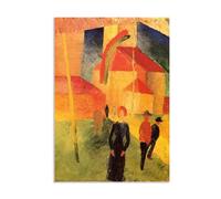 RXNHGJDS August Macke Quadri su Tela Chiesa con bandiere Riproduzione Quadri Famosi su Tela Espressionismo Astratto Poster per la Decorazione Del Soggiorno42x30cm(17x12in) Senza cornice
