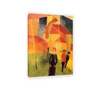 RXNHGJDS August Macke Quadri su Tela Chiesa con bandiere Riproduzione Quadri Famosi su Tela Espressionismo Astratto Poster per la Decorazione Del Soggiorno42x30cm(17x12in) Con cornice