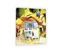 RXNHGJDS August Macke Quadri su Tela Cortile di una villa a St. Germain Riproduzione Quadri Famosi su Tela Espressionismo Astratto Poster per la Decorazione Del Soggiorno105x80cm(41x31in) Con cornice
