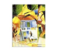 RXNHGJDS August Macke Quadri su Tela Cortile di una villa a St. Germain Riproduzione Quadri Famosi su Tela Espressionismo Astratto Poster per la Decorazione Del Soggiorno40x30cm(16x12in) Con cornice