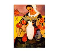 RXNHGJDS August Macke Quadri su Tela Donna che gioca il liuto Riproduzione Quadri Famosi su Tela Espressionismo Astratto Poster per la Decorazione Del Soggiorno110x80cm(43x31in) Con cornice