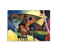 RXNHGJDS August Macke Quadri su Tela Indiani sui cavalli Riproduzione Quadri Famosi su Tela Espressionismo Astratto Poster per la Decorazione Del Soggiorno100x70cm(33x28in) Con cornice