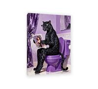RXNHGJDS Decorazione da Parete per Leopardo Viola che Legge Il Giornale Poster per Wc Quadro Bagno Divertente Animali Immagini su tela 100x70cm(33x28in) Telaio interno