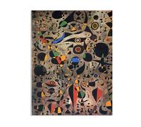 RXNHGJDS Joan Miró Quadro Surrealismo Su Tela Donne circondate da un volo di un uccello Poster Riproduzione Stampa Su Tela per camera da letto decorazione in casa40x30cm(16x12in) Senza cornice