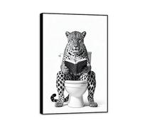 RXNHGJDS Quadro da bagno con animali nella vasca da bagno divertente da parete Occhiali da sole Leopardo stampa su tela decorazione del bagno60x40cm(24x16in) Cornice nera