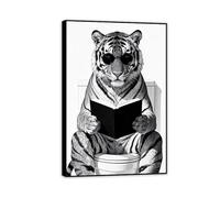 RXNHGJDS Tigre Quadro da bagno con animali nella vasca da bagno divertente da parete Tigre stampa su tela decorazione del bagno45x30cm(18x12in) Cornice nera