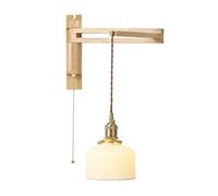 RXPVUXE Applique da parete con braccio girevole regolabile, moderna lampada da parete pieghevole in legno con interruttore a tirante e ceramica bianca, lampada da parete estensibile