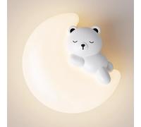 RXPVUXE Lampada da Parete Luna Orso Bianco LED Applique da Parete Lampada da Parete per Camera dei Bambini dei Cartoni Animati, 3000K/4000K/6000K Selezionabile, 12W Moderna Camera da Letto Comodino La