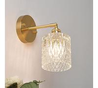 RXPVUXE Lampada da Parete Regolabile in Oro, Applique Moderna in Ottone Spazzolato con Interruttore Rotante, Paralume cilindrico in Vetro, Lampada da Parete Vintage in Vetro Trasparente per corridoio