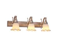 RXPVUXE Lampadari da toletta per il bagno, luci da toeletta vintage color ruggine sopra lo specchio, applique da parete rustica antica con paralume in vetro con fiori bianchi gelati, lampada da parete