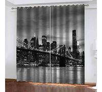 RXWZRL Tenda Oscurante Termica Isolante Con Occhielli Per Camera Da Letto, Tende Soggiorno Oscuranti Per Interni Finestre 3D Paesaggio Del Ponte Della Città In Bianco E Nero Motivo 117X230 Cm 2 Pannel