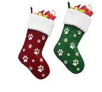 RXXR 2 Pezzi Grande Calze Natalizie 17.8 inch Calze di Natale da Appendere Calze Natalizie Natale Calze Regalo Decorazione per Stampa di Zampe di Cane Ricamato Calza Natale, Materiale in Velluto