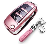 RXXR Cover per chiave auto compatibile con Audi, A1 S1 A3 S3 RS3 A4 S4 RS4 A6 S6 RS6 Q2 Q3 Q7 TT TTS R8 Flip Key Case Remote Protector 3 pulsanti Car Key Fob Cover con portachiavi in pelle