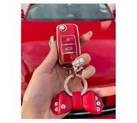 RXXR Cover per chiave auto per VW a 3 pulsanti, compatibile con VW Volkswagen Passat Golf Polo Beetle Jetta Touran Eos Scirocco Guscio chiave auto rossa con portachiavi (Cover per chiave rossa)