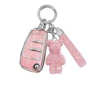 RXXR Custodia per chiave auto per Audi A1 A3 A4 A6 A8 Quattro Q3 Q7 S3 S6 RS3 RS6 R8 TT TTS 3 pulsanti Flip Key Case Cover Soft TPU Key Shell con rosa Diamond Bear portachiavi