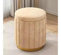 ry - Sgabello ottomano in velluto, rotondo, imbottito, imbottito, morbido, poggiapiedi e seduta extra, per camera da letto e soggiorno, 33 x 43,2 cm, giallo