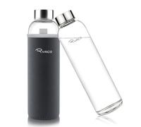 Ryaco Bottiglia d'Acqua 1000 ml/1L, Borraccia Vetro Portatile con Guaina per Bevande Calde e Fredde, Senza BPA, Borraccia in Vetro con Pennello in Spugna, Lavabile in Lavastoviglie