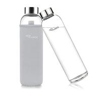 Ryaco Bottiglia d'Acqua 1000 ml/1L, Borraccia Vetro Portatile con Guaina per Bevande Calde e Fredde, Senza BPA, Borraccia in Vetro con Pennello in Spugna, Lavabile in Lavastoviglie