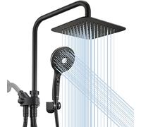 Ryamen, Doppio soffione doccia, soffione doccia a pioggia ad alta pressione da 20,3 cm con doccia a mano con 6 impostazioni, barra regolabile da 38 cm, angolo regolabile, nero opaco