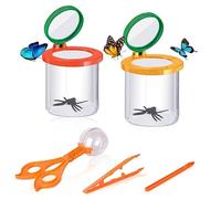 RYAN 2 Pezzi Barattolo Lente per Insetti Scatola con Pinzette in Plastica Barattolo Osserva Insetti Lenti D'Ingrandimento per Bambini Strumento di Esplorazione delle Scienze della Natura