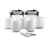 RYAN DVAN Set di 7 campane tibetane in cristallo di quarzo smerigliato, 432 Hz, 17-30,5 cm, con custodia per il trasporto