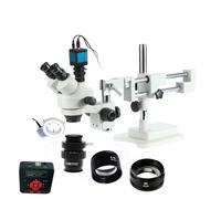 Ryanong Microscopio Osservazione 3.5X-90X Simul Focale Trinoculare Microscopio Doppio Boom Stand Fotocamera 14MP 144pc Anello Luce Saldatura Stereo Microscopio Set