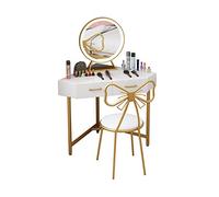 Ryanong Sgabello imbottito con specchio illuminato, tavolino da trucco con 2 cassetti, tavolo da trucco e sgabello