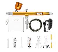 Ryanong Spruzzatore di vernice Funzione di arresto automatico Aerografo a doppia azione con compressore 0,2 mm/0,3 mm/0,5 mm Kit oro Spray G-u-n Power Touch Switch Modello di torta Strumento Spray