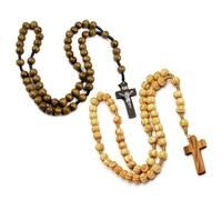 Ryaupy 2PCS Rosario Gerusalemme Legno D'ulivo - Collana con Crocifisso Fatto a Mano - Gioielli Religiosi con Medaglia Cattolica per Uomini e Donne (Colori Scuri e Legno)