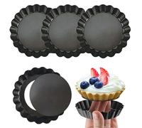 Ryaupy 4 Pezzi Stampi per Tartellette 10cm/4 Pollici - Teglia Crostata con Fondo Amovibile in Acciaio al Carbonio Nero, Antiaderente per Crostatine, Quiche e Mini Torte - per Forno e Pasticceria