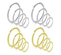 Ryaupy Set di 16 Anelli Finti per Naso in Acciaio Inossidabile - Piercing per Naso, Labbro, Trago ed Elica, Adatti sia per Donne che per Uomini, Diverse Dimensioni da 6 a 12 mm (Oro e Argento)