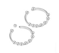 Ryaupy Set di 2 Anelli Antistress da Donna in Acciaio Inossidabile - Anelli Spinner Regolabili con Perline, Ideali per Ansia e Relax, Adatti sia per Uomini che per Donne, Colore Argento