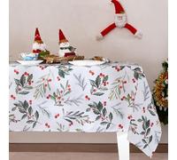 RYB HOME Tovaglia Natalizia Antimacchia di Natale Tovaglie Copri Tavolo Elegante Impermeabile Bianca con Stampa di Verdi 1 Pezzo 140x200 CM
