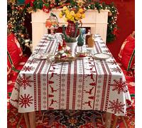 RYB HOME Tovaglia Natalizia per Cucina Antimacchia 1 Pezzo 140x260 CM Bianca con Un Fiocco di Neve di Natale Modello Alce Tovaglie Copri Tavolo Elegante