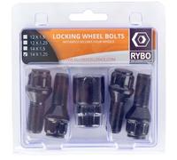 RYBO Set di 4 bulloni di bloccaggio per cerchi in lega M14 x 1,25 (cromati o neri, lunghezza filettatura 27 mm)