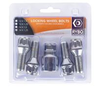 RYBO Set di 4 bulloni di bloccaggio per cerchi in lega M14 x 1,25 (cromati o neri, lunghezza filettatura 27 mm)