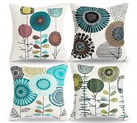 RYBornament Federe Cuscini Divano Astratto Girasole Copricuscini 40x40 Fiore Blu Decorativo Federa Cuscino Set di 4 Primavera Inverno Lino Fodere Cuscino Per Soggiorno Divano Decor