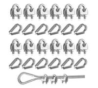 Rybtd Morsetti per Cavo Acciaio 24 Pcs Morsetto Cavo Acciaio 6mm e Ditale M6,Morsetti per Filo Stendibiancheria M6 Morsetti Stendibiancheria per Fune Metallica 6mm,Morsetti per Fune Morsetti Serracavo